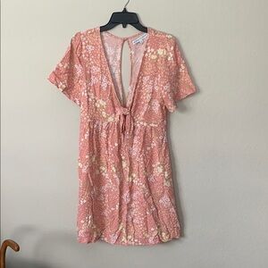 Pink and White Ruffled Wrap Sundress with Flutter Sleeves